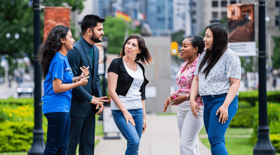 Happy students interacting