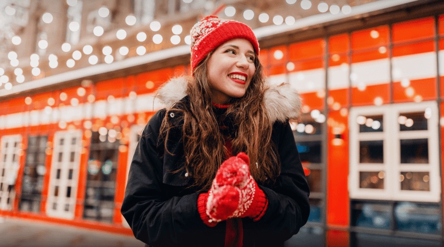A Happy women celebrating the fervour of Holidays